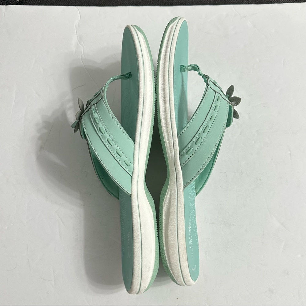 Clarks Cloudsteppers Womens Sandals Flip Flop Comfort Flower Turquoise 9.5 - Picture 7 of 10